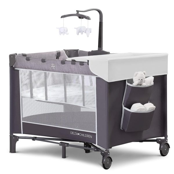 Delta Children LX Deluxe Portable Baby Play Yard With Removable Bassinet and Changing Table, Eclipse Fashion