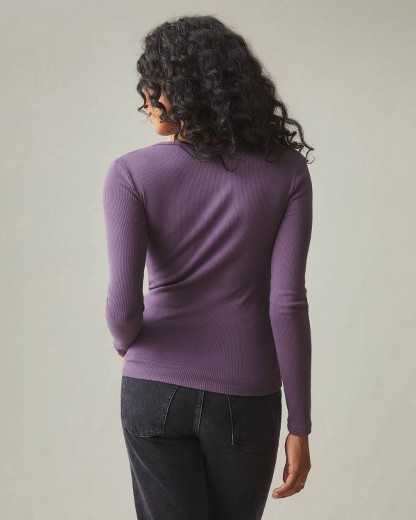 Stretch Rib Square Neck Long Sleeve - Vintage Violet Online - Image 3