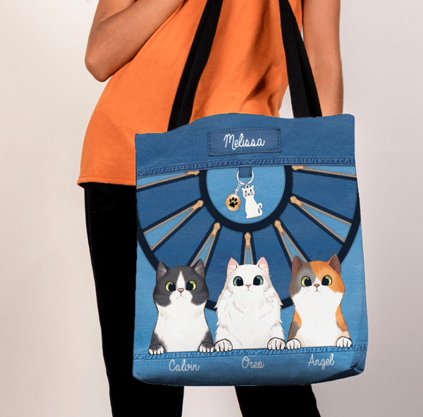 Cat Personalized All Over Tote Bag, Personalized Gift for Cat Lovers, Cat Dad, Cat Mom - TO180PS05 Discount - Image 5