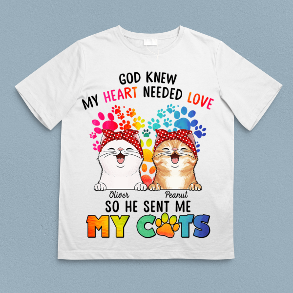 God Sent Me My Cats Cat Personalzied Shirt, Personalized Gift for Cat Lovers, Cat Mom, Cat Dad - TS543PS02 For Cheap - Image 4