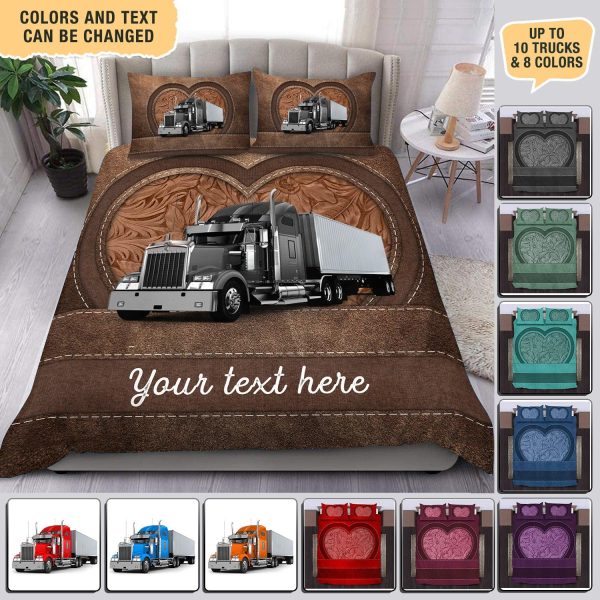 Trucker In Heart Trucker Personalized Bedding Set, Personalized Gift For Trucker Lovers - BD009PS12 Online Sale - Image 2