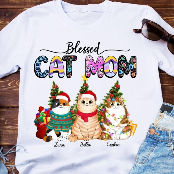 Blessed Cat Mom Cat Personalized Shirt, Christmas Gift, Personalized Gift for Cat Lovers, Cat Dad, Cat Mom - TS004PS13 Sale
